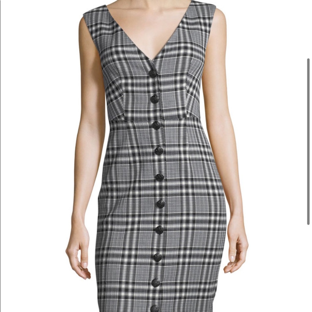 Veronica Beard plaid dress 2 button down sheath v neck euc womens